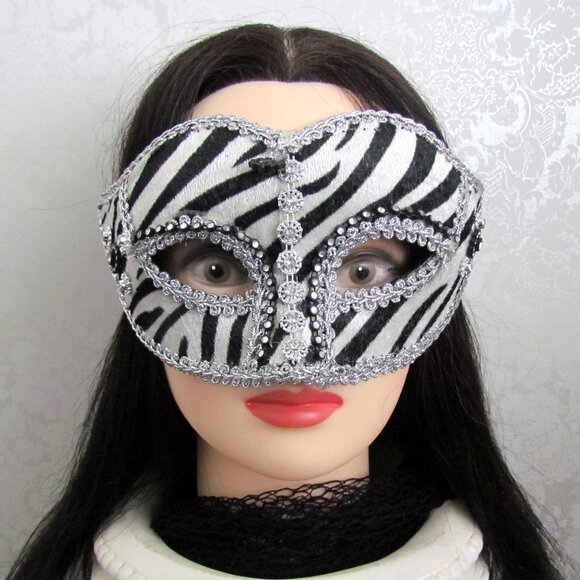 HALLOWEEN MASK, VENETIAN CARNIVALE MASKED BALL, EMBELLISHED ZEBRA, MARDI GRAS - Picture 2 of 5
